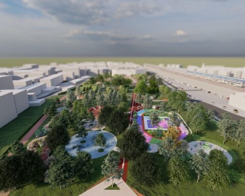 Immagine del rendering del Parco Centrale che verrà realizzato con il primo lotto