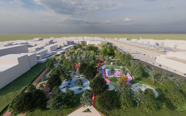 Immagine del rendering del Parco Centrale che verrà realizzato con il primo lotto