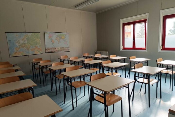 Un’aula all’interno dei Musp all’Aquila