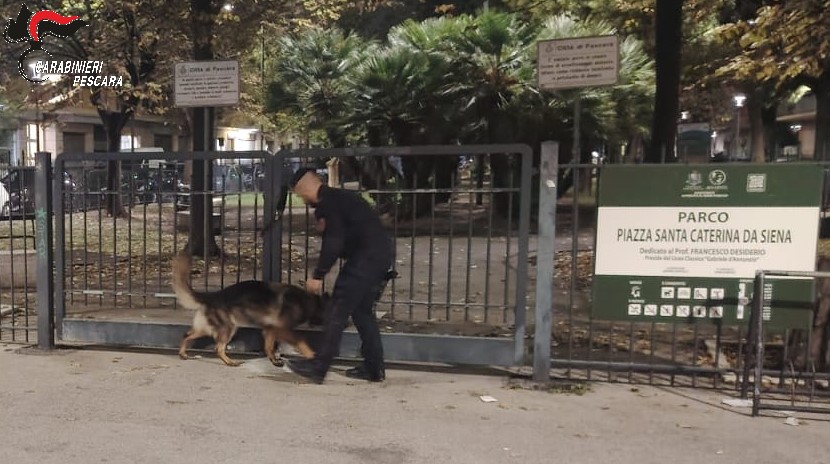 Le unità cinofile dei carabinieri di Pescara controllano il Parco Santa Caterina