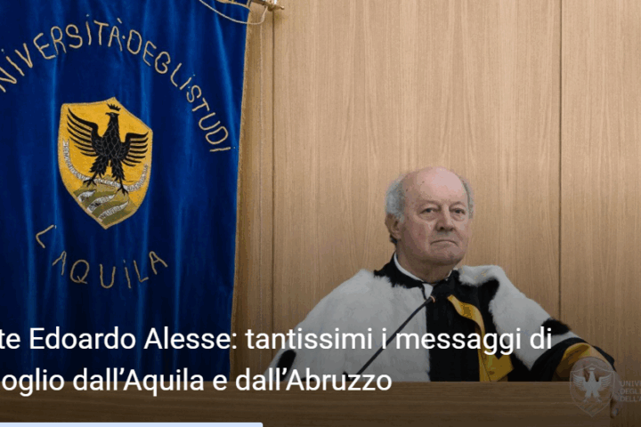 Il rettore emerito dell’Università dell’Aquila, Edoardo Alesse, durante una cerimonia accademica. La sua scomparsa ha suscitato profonda commozione nel mondo universitario e nelle istituzioni.