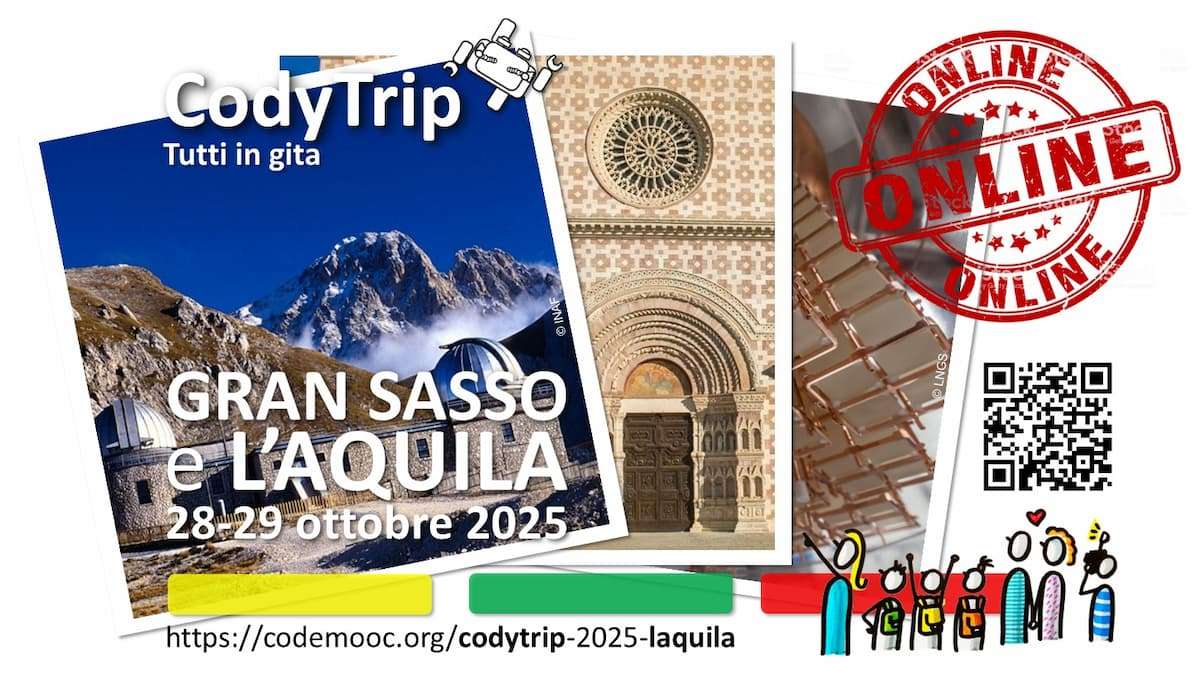 L’iniziativa “CodyTrip 2025” porterà diecimila studenti di tutta Italia in un viaggio virtuale tra L’Aquila e il Gran Sasso. Le classi visiteranno online i Laboratori del Gran Sasso e l’Osservatorio astronomico d’Abruzzo