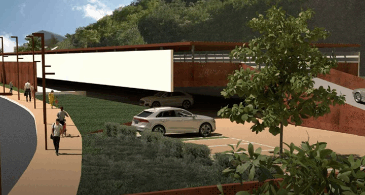 Rendering del parcheggio di Viale della Croce Rossa che sarà connesso al centro storico tramite un collegamento meccanizzato