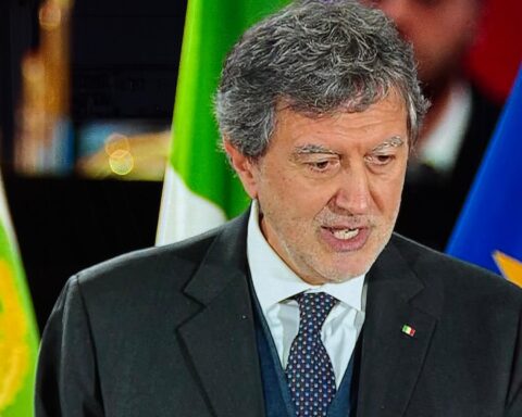 Marco Marsilio, nel suo intervento alla cerimonia di Capitale della Cultura 2026