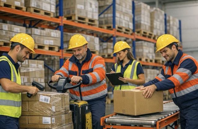 Un gruppo di magazzinieri al lavoro