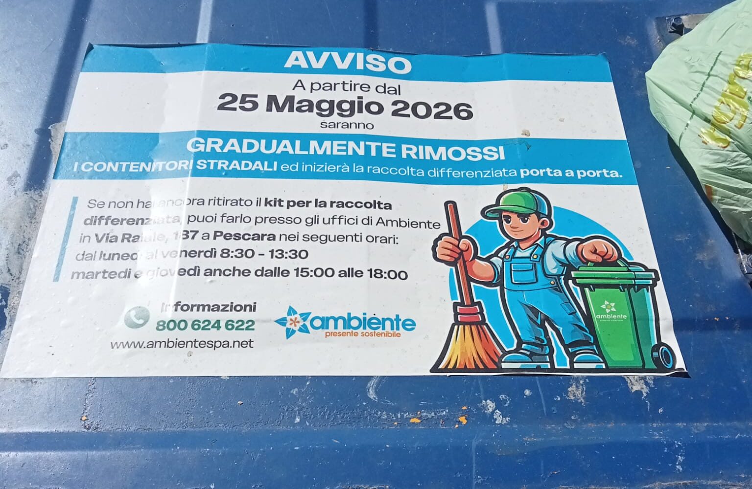Dal 25 maggio nuove regole per la raccolta rifiuti nel quadrilatero centrale di Pescara